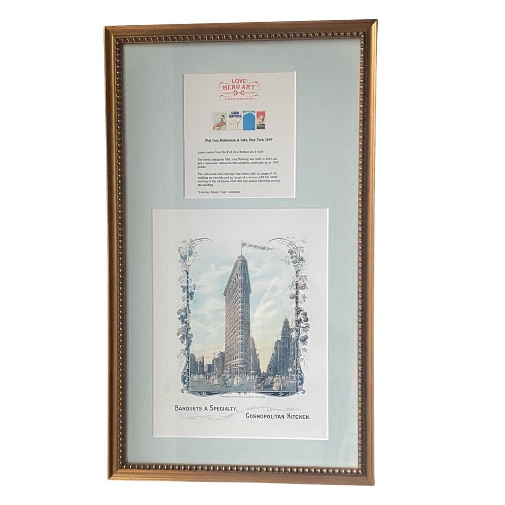 Framed Archival Print of Flat Iron Restaurant & Cafe New York 1905 Vintage Menu